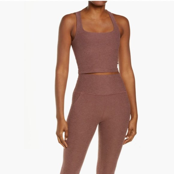 Beyond Yoga Women's XL Spacedye Crop Tank Top Square Neck Sienna Brown Heather - Picture 1 of 9